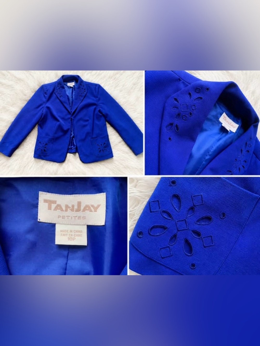 TanJay Petite Cobalt Blue Cutout-Detail Jacket